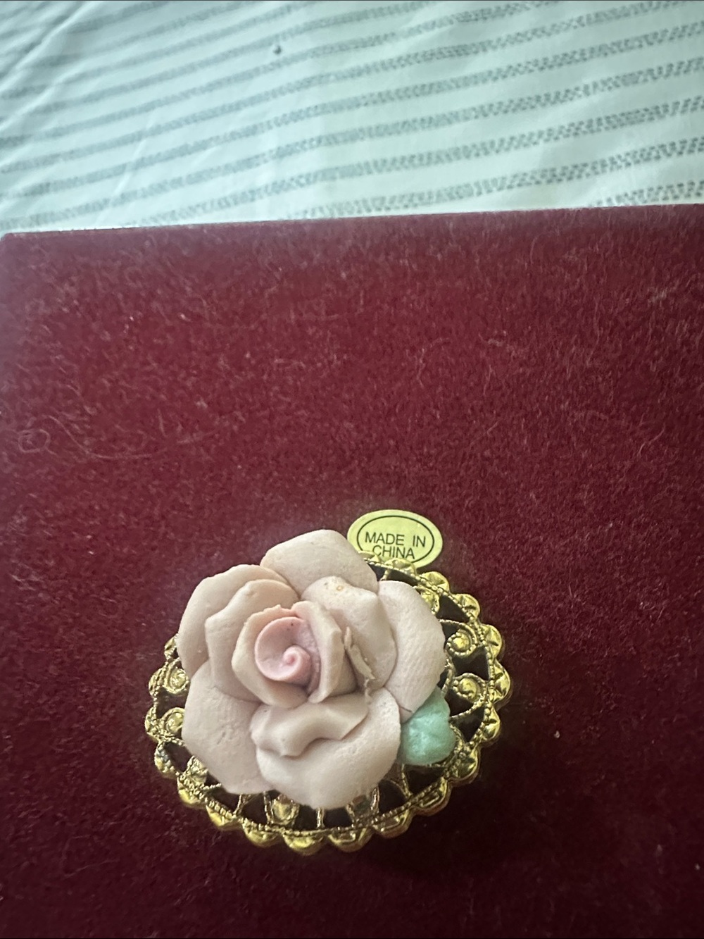 Delicate Pink Rose Gold-Tone Filigree Brooch - Women Jewelry